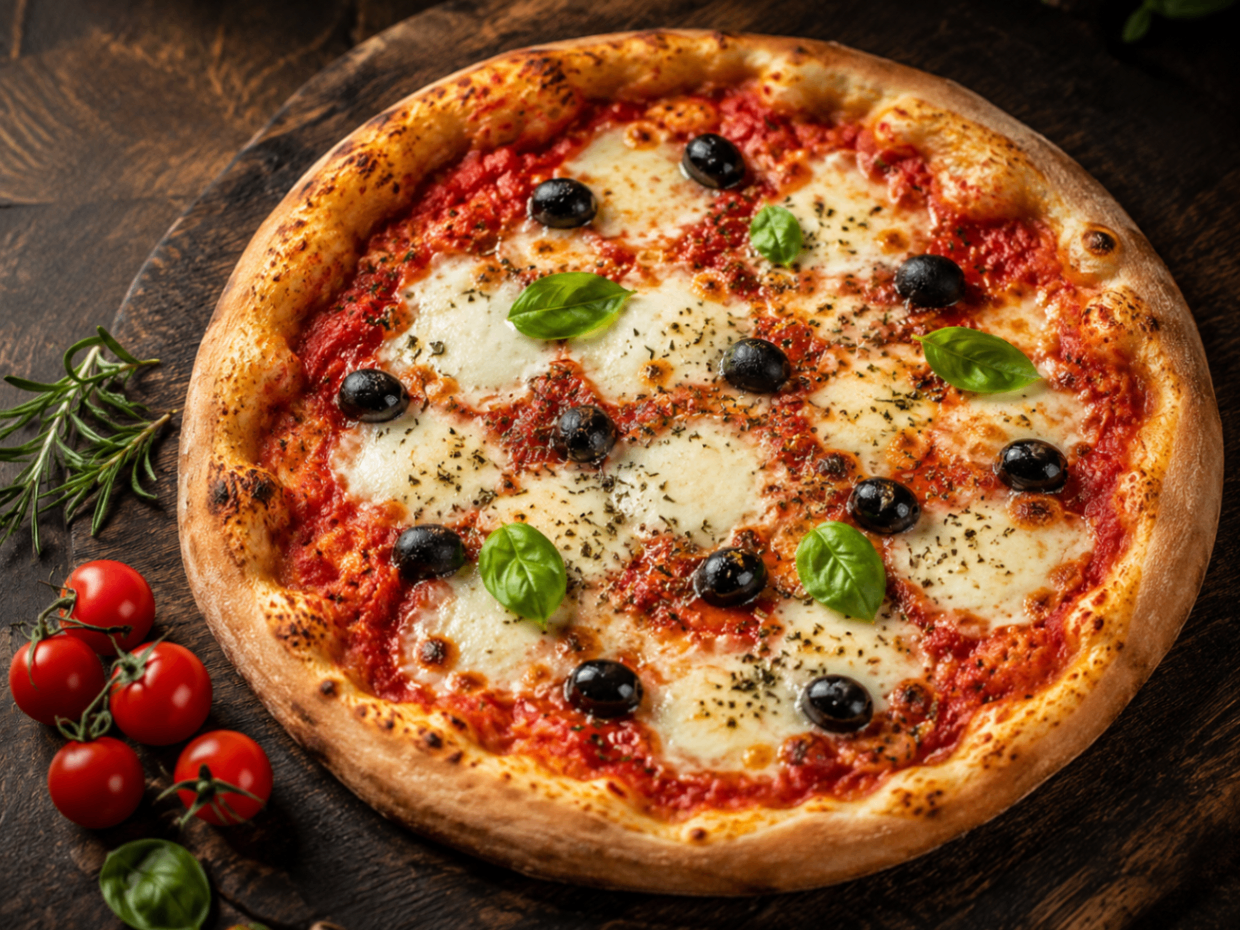 Margherita — Tomate, fromage, origan, olives